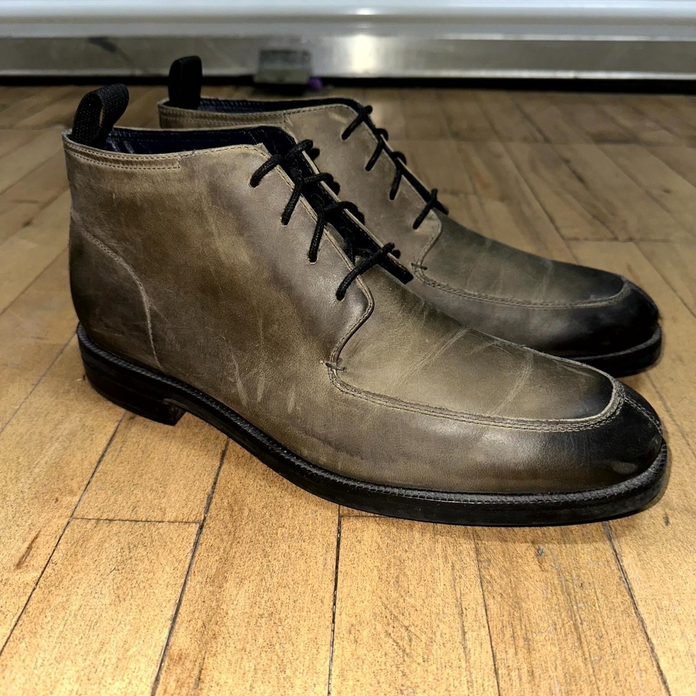 Cole Haan Chukka Boots Men's 9 Gray Black Leather Wagner Grand Apron Lace‎ Up